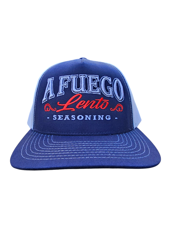 A Fuego Lento Seasoning - 3D Embroidery [Navy Blue/ White Mesh] Trucker Hat